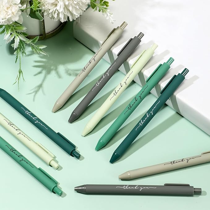 30pcs Thank You Pens Bulk Cute Multicolor Ballpoint Pen for Men Women Server Accessories Employee Holiday Appreciation Gifts for Teacher Office Back to School Party Favor (Green)