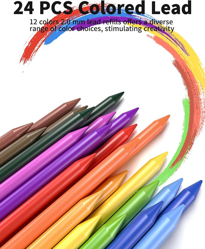 21PCS Metal Mechanical Pencil Set, Art Lead Pencil 0.3, 0.5, 0.7, 0.9, 2mm Holder(HB 2H 2B 4B Color) with 10 Tubes Graphite Lead Refills Eraser with Case for Drafting Drawing Sketching