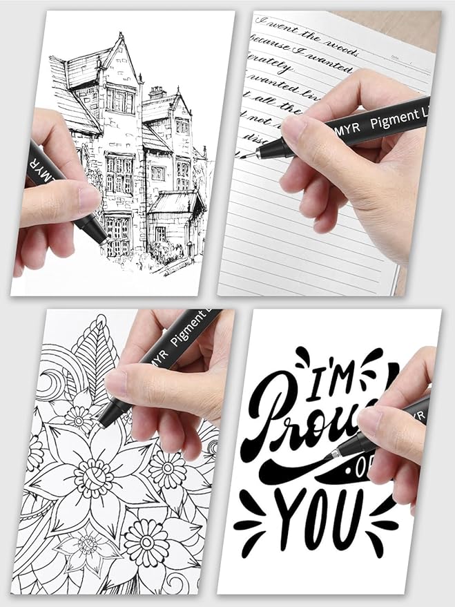 4 Micro Fine liner Drawing Art Pens Calligraphy Pens: 0.4mm Size Black Art supplies Waterproof Archival Black Ink Markers For Artists,Use for Professional Watercolor,Sketching