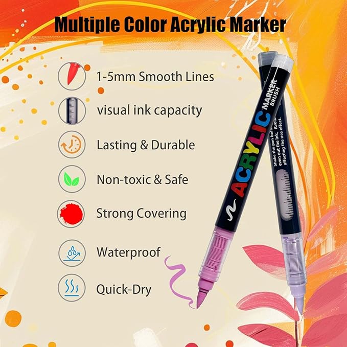 240 Colors Acrylic Paint Markers Set, Soft Brush Tip Pens for Rock, Wood, Canvas, Glass, Ceramic, Fabric, DIY Craft Projects – Waterproof, Quick-Dry, Vibrant Ink for Artists & Beginners