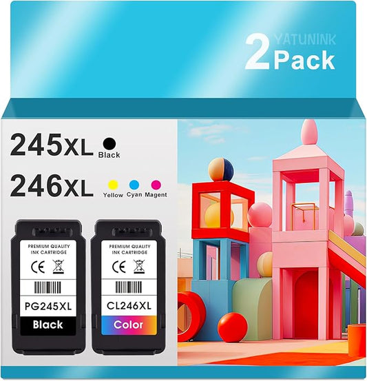 245XL 246XL Combo Pack Compatible for Canon Ink 245 and 246 PG-245 CL-246 Works with Canon MX490 MX492 MG2522 MG3029 TR4520 TR4522 TR4500 TS3122 (1Black, 1Color) 2Pack