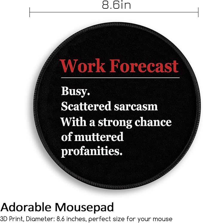 Funny Work Mouse Pad, Black Small Round Mousepads for Desk, Mini Travel Mouse Mat for Wireless Computer Laptop, Office Desk Accessories, 8.6 x 8.6 inch