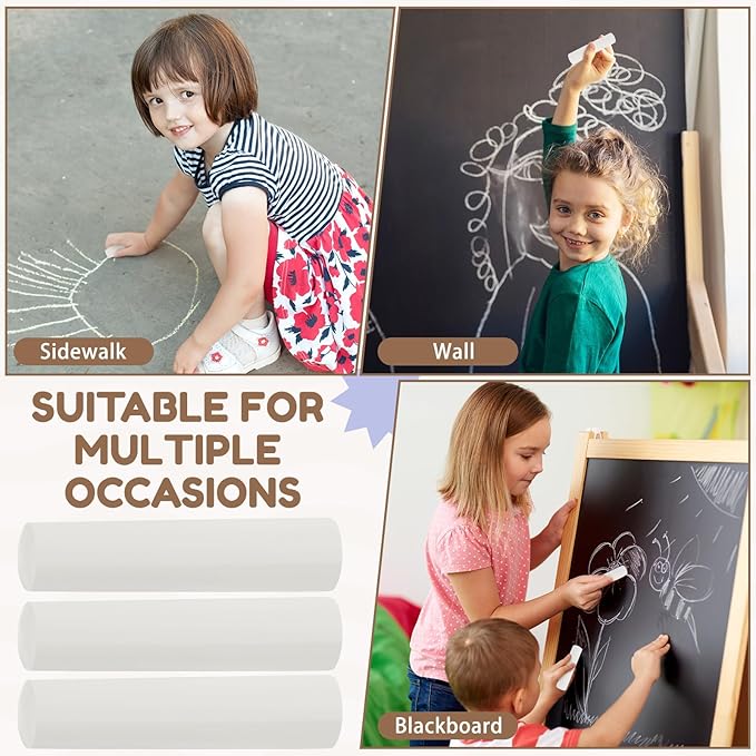 Fulmoon 40 Pcs Jumbo Sidewalk Chalk for Kids Outdoor Art Non Toxic Large Washable Street Chalk for Adults Drawing Painting Classroom(White,Round Style)