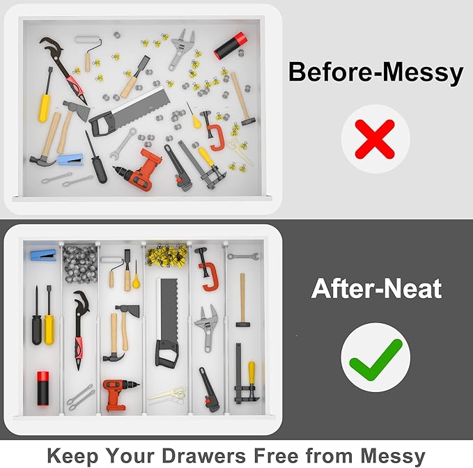 HiYZ Expandable Drawer Dividers - 12.6-22.8'' Adjustable Drawers Organizers for Kitchen Utensils, Drawer Separators in Bedroom, Dresser, Office, Bathroom, Fridge, 8 Pack Long Dividers-Gray