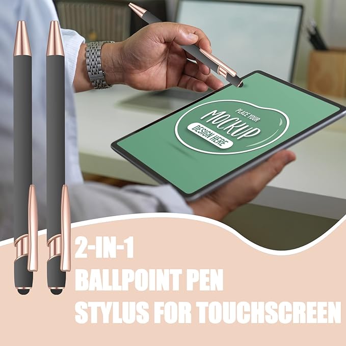 12 Pcs Blue Ink Ballpoint Pen with Stylus Tip, 2 in 1 Gift Pen for Touch Screens (Gray Rose Gold)