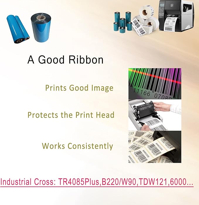 24 Rolls 4.33'' x 244' Premium Resin Enhanced Wax Ribbon, 110mm x 74m Black Thermal Transfer Ribbon, Desktop Barcode Thermal Label Printer Ribbons, 1/2'' Core, for Zebra GC, GK, GX, ZD & Eltron