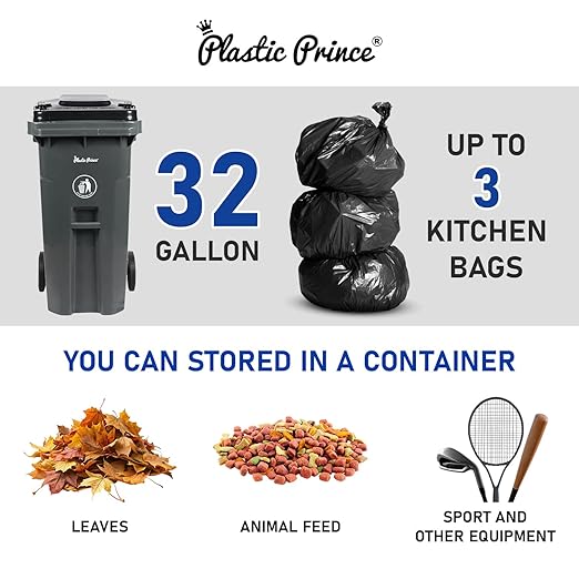 32 Gallon Trash Can with Wheels Rollout, Commercial Outdoor Trash Can Heavy-Duty Outside Garbage Can with Wheels, Gray 2 Pack