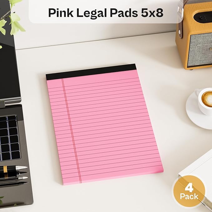 360 Sheets Pink Note Pads 5" x 8" Pack of 12 Small Legal Pads College Ruled Lined Paper with Micro-Perforated Writing Notebook 30 Sheets per Pad Small Notepad for School, Office & Home Supplies