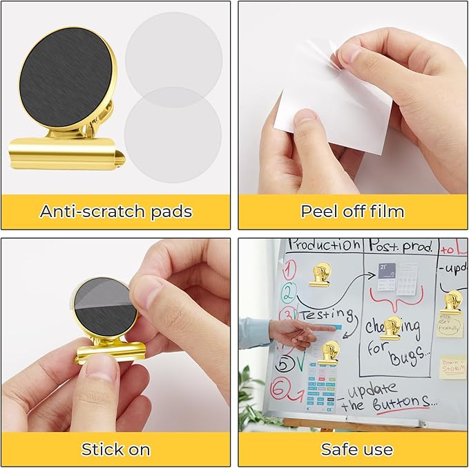 20 Pack Fridge Magnet Refrigerator Magnets, Gold Magnetic Clips Whiteboard Magnets, Magnet Clips Heavy Duty for Photo Displays, Home, Office, Classroom