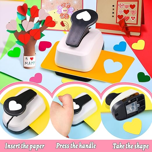 Heart Hole Puncher for Crafts, Heart Paper Cutter, Hearts Paper Punch, Hearts Shaped Puncher, Craft Punches for Card Making, 3/8 in, 5/8 in, 1 in, 1.5 in, 2 inch Scrapbooking Punch - 5 Pcs