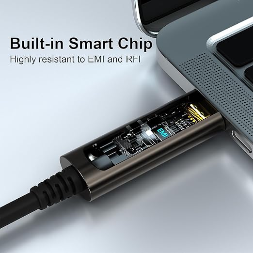 GeoHN.G USB C to C Fiber Optic Cable 20M/65FT, USB 3.2 10Gbps Long Distance Data Transfer USB C Extension Cable for VR, Camera, Mini PC, Laptop, Webcam, Printer and More