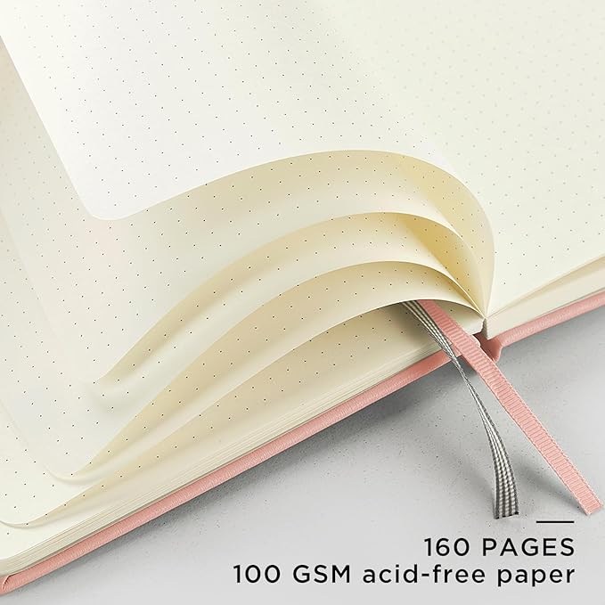 &And Per Se Dotted Journal Notebook, A5 Hardcover Leather Bullet Dotted Journal, 160 Pages 100GSM Thick Paper, 3 Sheets of Stickers Included - 5.7'' x 8'' (Rose pink)