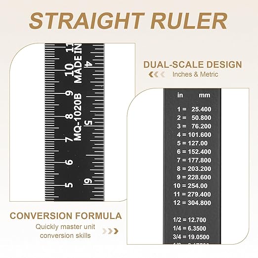 HARFINGTON 4pcs Metal Straight Ruler 20cm Metric SAE Aluminum Alloy Measuring Rulers Scale Tool with Hole for Measure Study Reading Classroom Office, Black