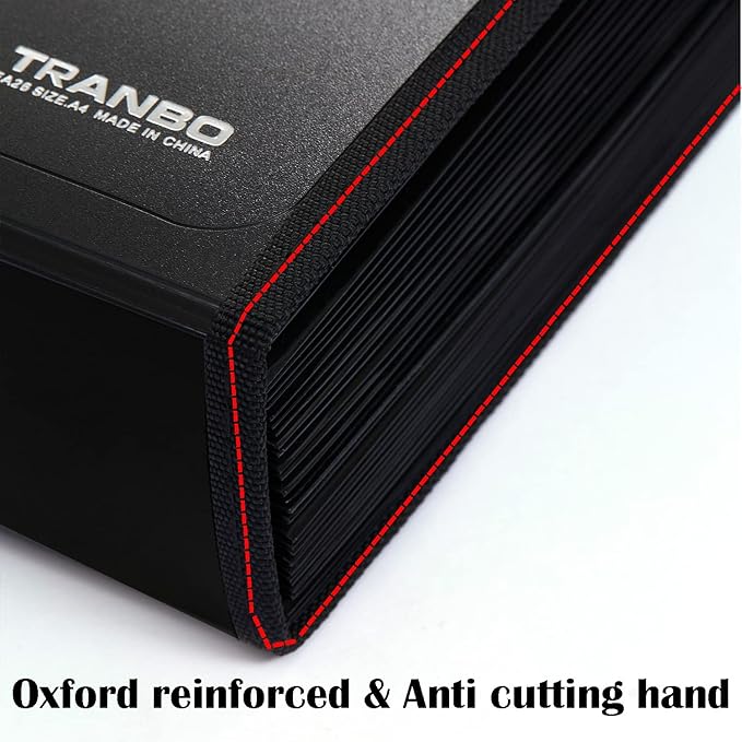 25 Pockets Letter Size/A4 Accordion File Organizer with Handle, TRANBO Expanding File Folder, Expandable Document Paper Organizer for Travel School Office - 1 Pack