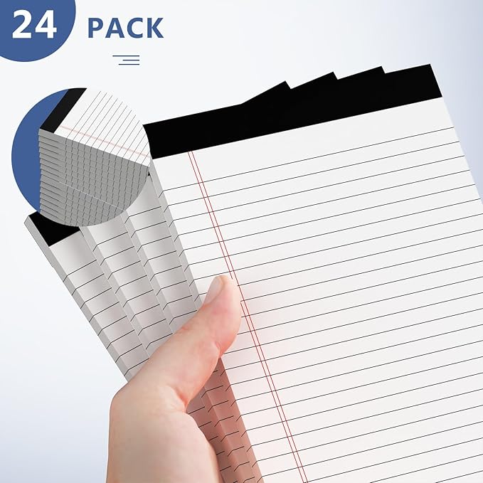 24 Pack of Legal Pad Writing Pads 5" x 8" Notepad 80gsm Recycled Paper Small Legal Pads 25 Lines Note Pads Perforated Legal Pads 720 Sheets Double-Sided Printing Printed Legal Pads for School,