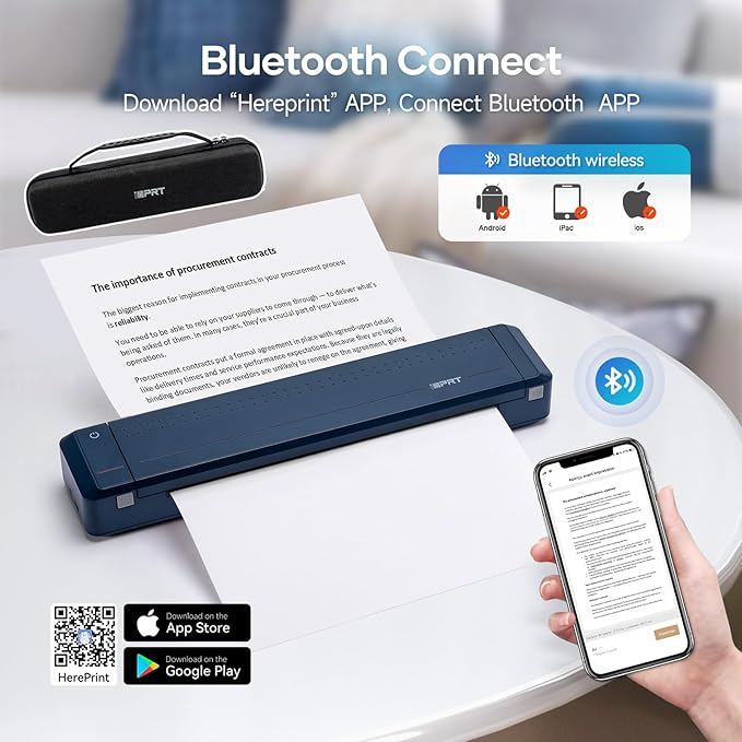 iDPRT MT888 Portable Thermal Printer Wireless for Travel,Support 8.5" X 11" US Letter Compatible with iOS, Android & Laptop,Bluetooth Mobile Inkless Printer with Case, Blue