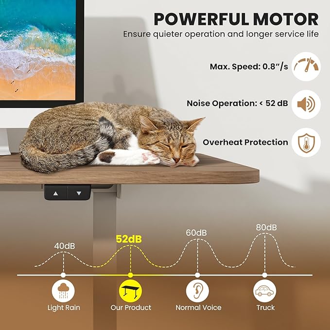 GOFLAME Height Adjustable Electric Standing Desk, 55 x 28 Inch Sit Stand Up Electric Desk with Headphone Hook, Ergonomic Standing Workstation, Electric Standing Desk with Metal Frame, Natural