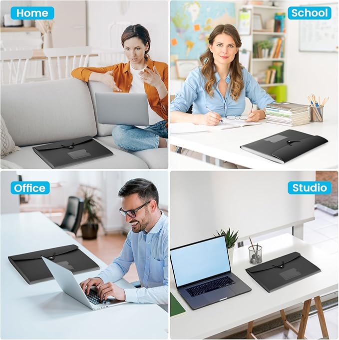 13 Pocket Expanding File Folder Accordian File Organizer, A4 Letter Size Paper Document Receipt Holder for School Office Supplies, Black