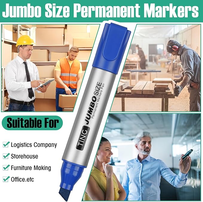 Fuutreo 16 Pcs Jumbo Size Permanent Markers Bulk Large Chisel Tip Permanent Markers Thick Waterproof Jumbo Pens Set Huge Poster Supplies(Multicolor)