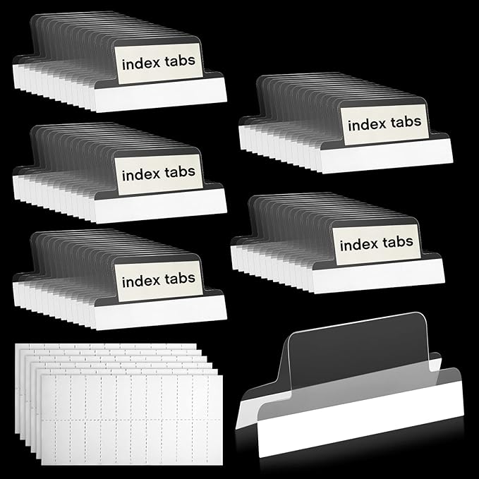 Gueevin Insertable Self Adhesive Tabs with Printable Inserts, 1 Inch Clear Index Tabs, 100 Pieces