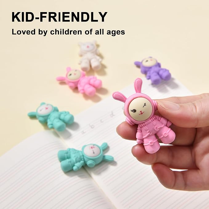 20Pcs Outer Space Themed Erasers for Kids Bulk, Cute Rabbit Astronaut Buddy Eraser Spaceman Erasers for School Classroom Supplies Party Favors