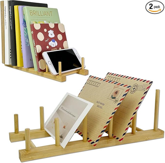 2 Pack Mail Organizer for Desk, Wood Mail Holder Countertop with 5-Slot, Small Letter Sorter File Holder,Office Desktop Envelope Organizer and Book Display Rack