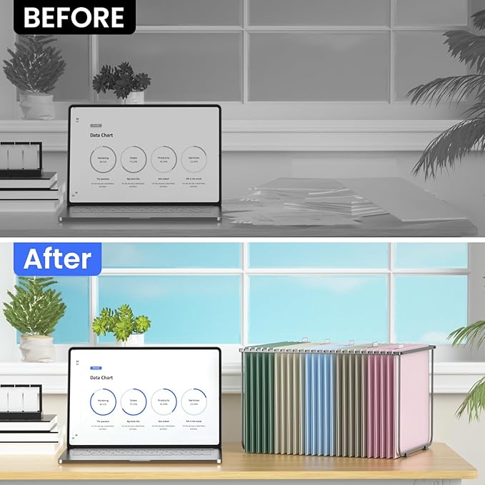 Hanging File Folders Letter Size, 50 Pack File Organizer Folders, 1/5-Cut Tabs with Hanging File Folder Frame, Heavy Duty 1 Inch Expansion, Stay Organized for Your Home and Office Bulk File.