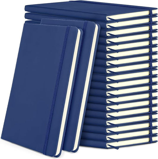 Honoson 20 Pack Lined Journal Notebooks A5 Hardcover Executive Notebook 5.5" x 8.3" PU Leather Wide Ruled Journals Bulk with Elastic Band for Home Business Office School Supplies(Navy)