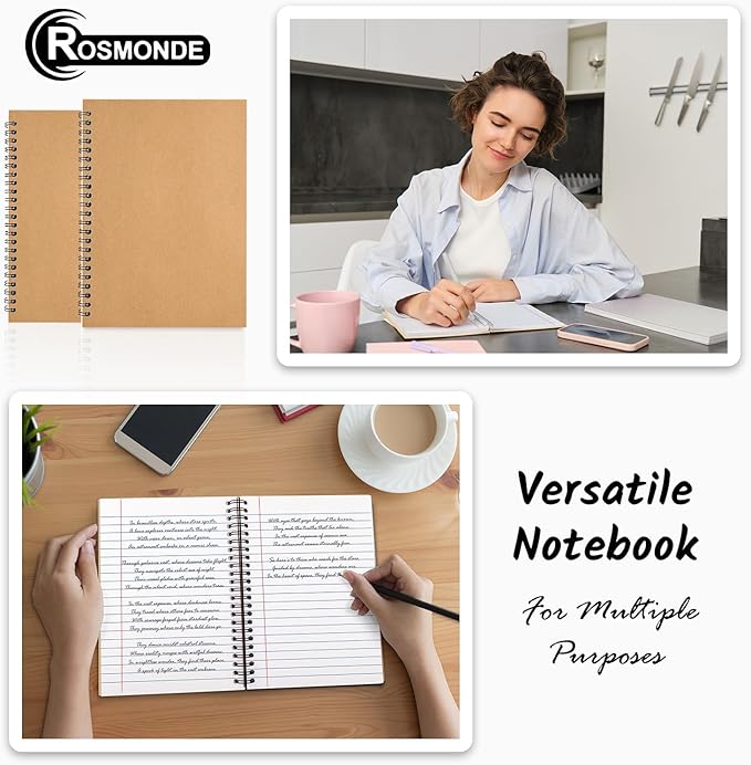 48 Pack Wide Ruled Kraft Spiral Notebook, 5.8 x 8.3, 120 Pages (60 Sheets), No-Bleed, 100 GSM, Bulk Lined Journal Notebooks for Writing, Memo Diary Planner School Travel Office Supplies