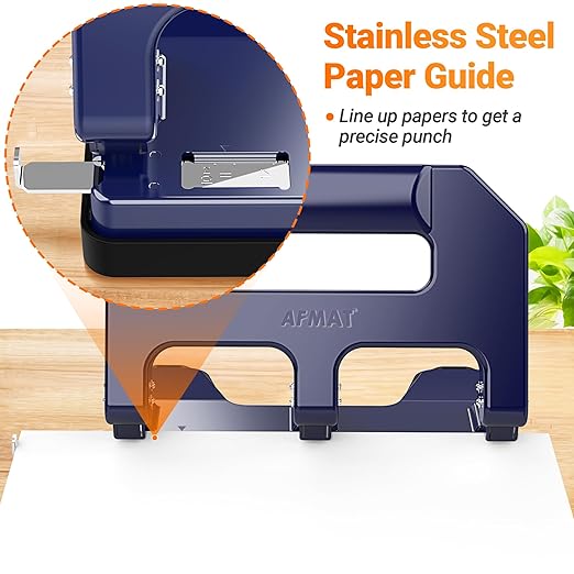 3 Hole Punch Heavy Duty, AFMAT 3 Hole Puncher for Binder, 10000+ Punching Times, 40-Sheet Three Hole Punch, Metal Hole Puncher 3 Ring, 50% Reduced Effort, Bulit-in S.S. Paper Guide, Blue