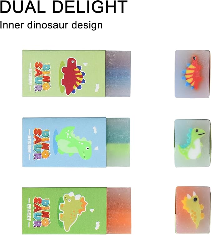 18Pcs Cute Dinosaur Erasers for Kids Bulk, Kawaii Fun Pencil Jelly Erasers for School Classroom Supplies Prize Gifts Party Favors