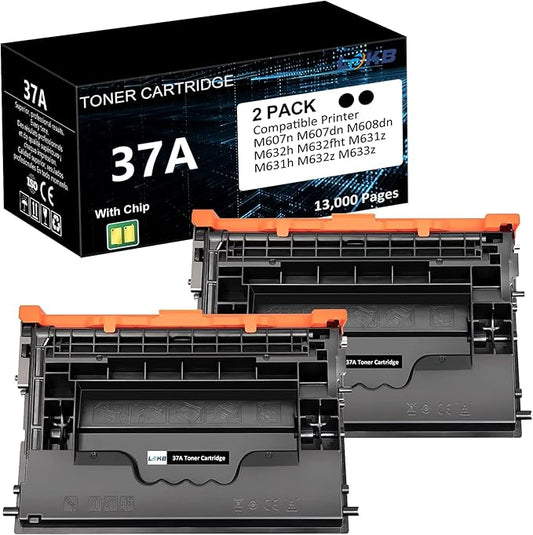 37A Black Toner Cartridges Replacement Compatible for 37A CF237A M607 M608 Toner Enterprise M607n M607dn M608n M608dn M608x M609 MFP M631 M632 M633 Printer (2 Black)