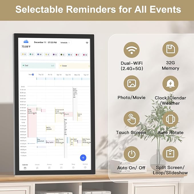 24" Smart Digital Calendar for-Family-Meal-Planner - Electronic Calendars for Chore Chart, Interactive Touchscreen Display for Family Schedules, Auto-Sync Google iCloud Outlook, Wall Mountable for Mom