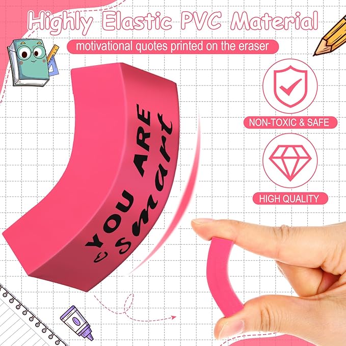 180 Pcs Inspirational Erasers for Kids Christian Pencil Erasers Bulk, Back-to-School Gifts Motivational and Cute Supplies for Students Classrooms, Drawing(Pink,Motivational)