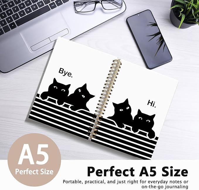 Funny Cat Notebook Journal, Black Cat Spiral Notebook, Black Cat Gifts, Cat Notepad, Cat Stationary, Gifts for Cat Lovers, College Ruled Spiral Notebook 80 Sheets -160 Pages 5.5x8.3 Inch