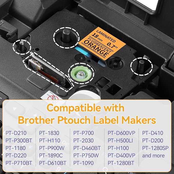 18mm Label Tape Orange Replace for Brother TZe-B41 3/4" (0.7") TZe TZ Tape Laminated 18mm Compatible with Brother P Touch PTD400 PTD410 PTD600 PT2730, TZeB41 Black on Fluorescent Orange