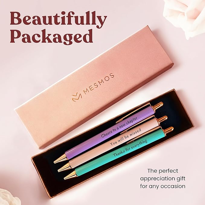 MESMOS 3pk Fancy Pens, Retirement Gift for Women, Farewell Gifts for Coworkers, Cool Happy Retirement for Teacher, Goodbye for Coworkers Women, Going Away Gifts for Friends