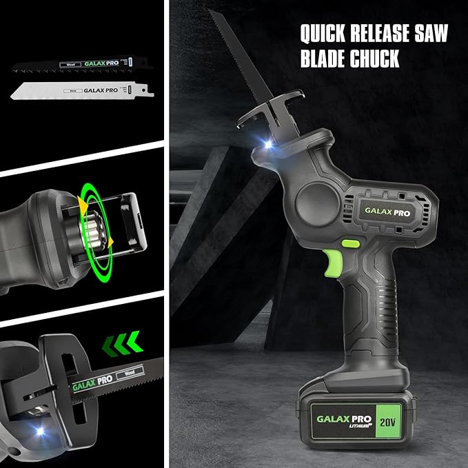 GALAX PRO 20V Cordless Reciprocating Saw, 0-3000RPM Variable Speed Power Reciprocating with 4.0Ah Battery, 2pcs Wood Blades & 1pcs Metal Blade