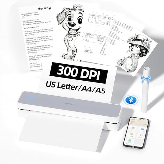 iDPRT Portable Thermal Printer,Wireless Printer for Travel Support 8.5" X 11" US Letter& A4&A5 Thermal Paper, Bluetooth Inkless Printers Compatible with Android and iOS Phone&Laptop
