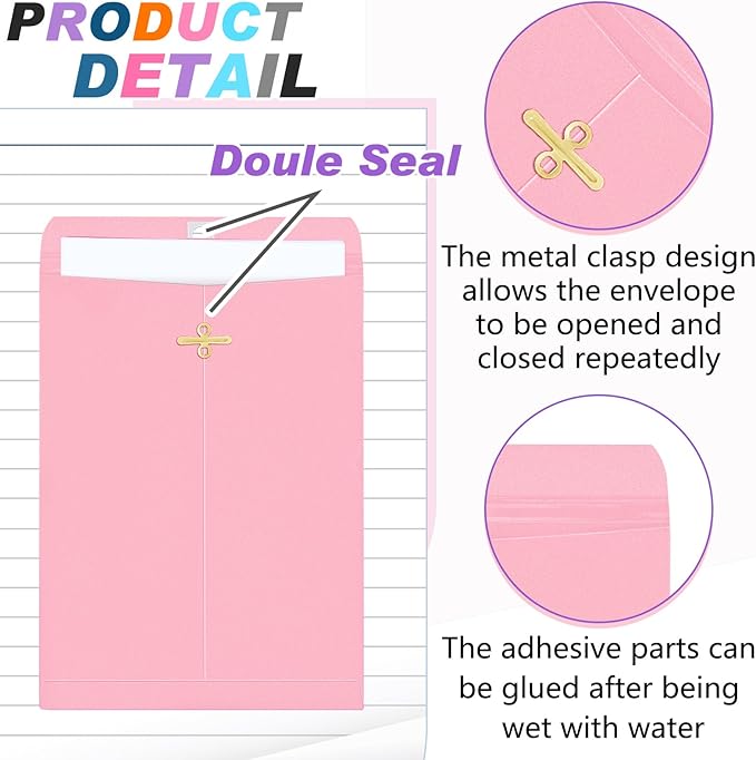 Geyee 50 Pcs 9 x 12 Inch Mixed Colors Manilla Clasp Envelopes Letter Size Mailing Envelopes with Clasp Closure for Filing Storing Documents Office Home Business School