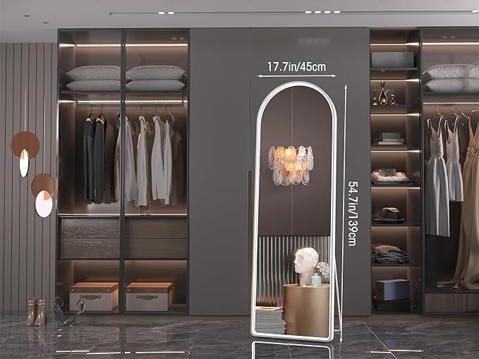 Hasipu 55" X 18" Full Length Mirror with Lights, White Frame Arch Led Mirror Full Length and 3 Colors Temperatures & Brightness Adjustable,Light Up Mirror Full Body for Bedroom Cloakroom Living Room