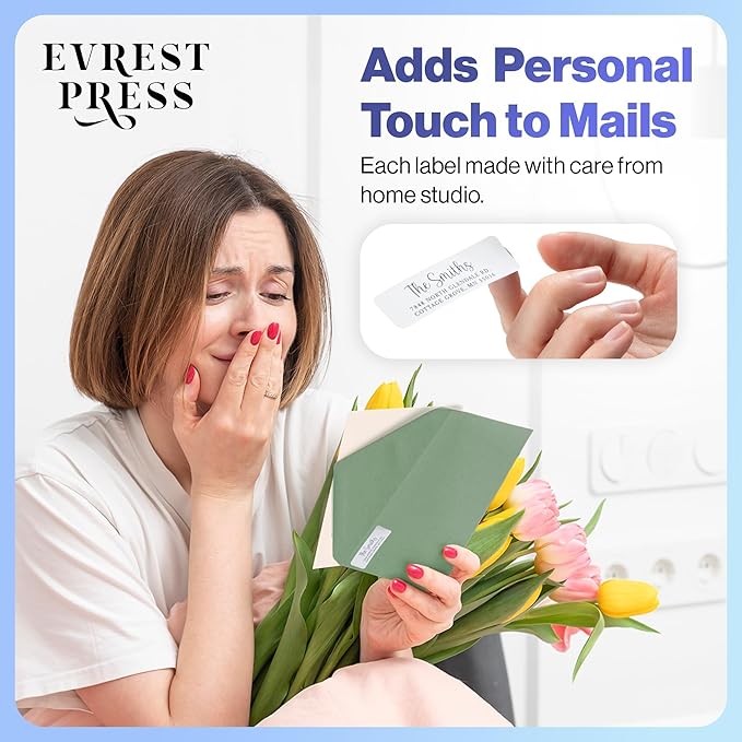 200 Personalized Address Labels - Glossy White Return Address Label 2.5" x 0.75'', Stylish Fonts for Envelopes & Packages, Customizable Labels for Home or Office Use