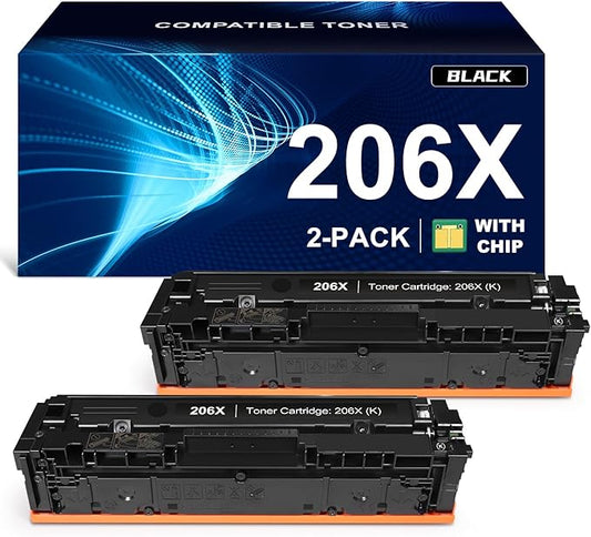 206X W2110X Black Toner Cartridge High Yield (with chip) Compatible Replacement for HP 206X 206A Laserjet Pro MFP M283fdw M283fdn M283cdw M255dw M255nw M282nw M283 M255 M282 Printer Toner (2-Pack)