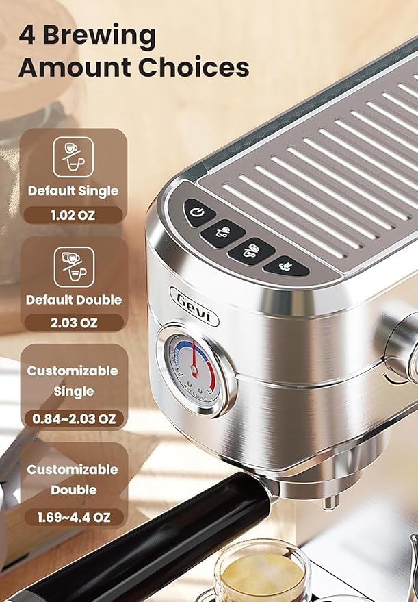 Gevi Commercial Espresso and Coffee Makers, Professional 20 Bar Espresso Maker with Milk Frother, Stainless Steel Expresso Coffee Machines for Home, Compact Cappuccino Machine, Great Gift