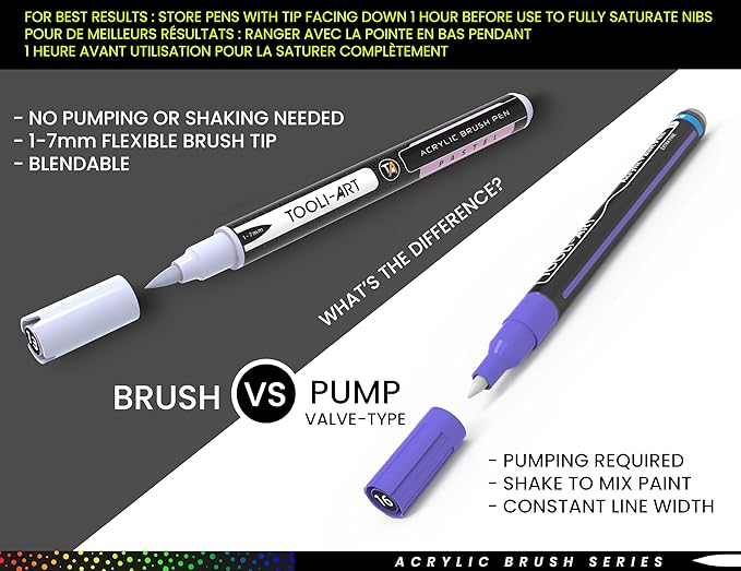 24 Flexible Brush Tip Acrylic Paint Pens Markers Set 1-7mm Line for Rock Painting, Brush Lettering, Glass, Mugs, Wood, Metal, Canvas, Fabric, Plastic Non Toxic Waterbased Quick Drying Assorted Pastel