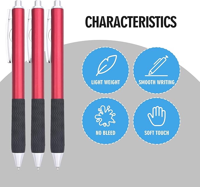 HZIDYAKE Gel Pens Bulk, 50 Black Ink Gel Pens, Smooth Writing Without Losing Ink, 0.5mm Fine Tip for Schools, Offices, Nurses Notes Office Supplies (Red Body)