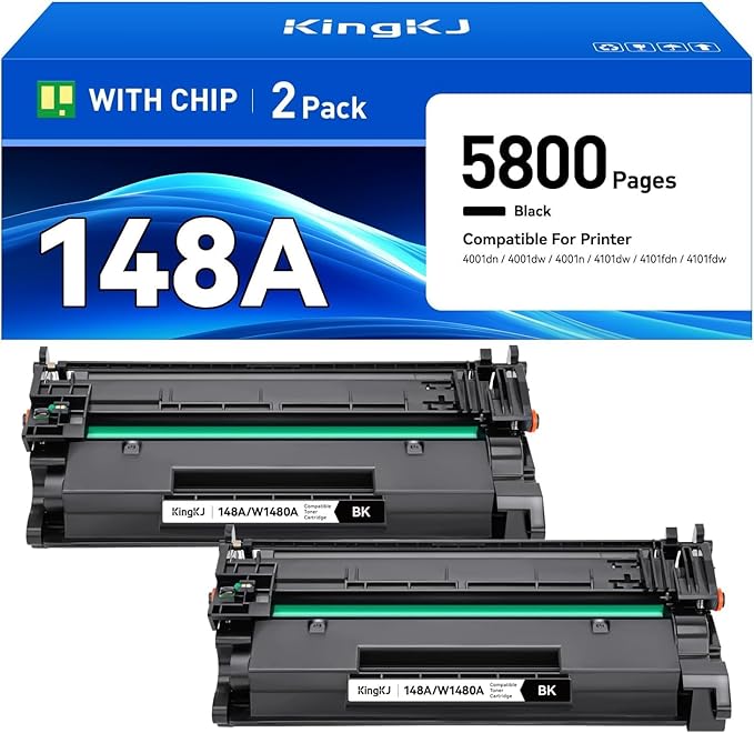 148A Black Toner Cartridge with chip 2-Pack High Yield Replacement for HP 148A W1480A 148X W1480X Compatible with HP LaserJet Pro MFP 4101dw 4101fdn 4101fdw 4001dn 4001dw 4001n Printer Ink 4001 4101 e