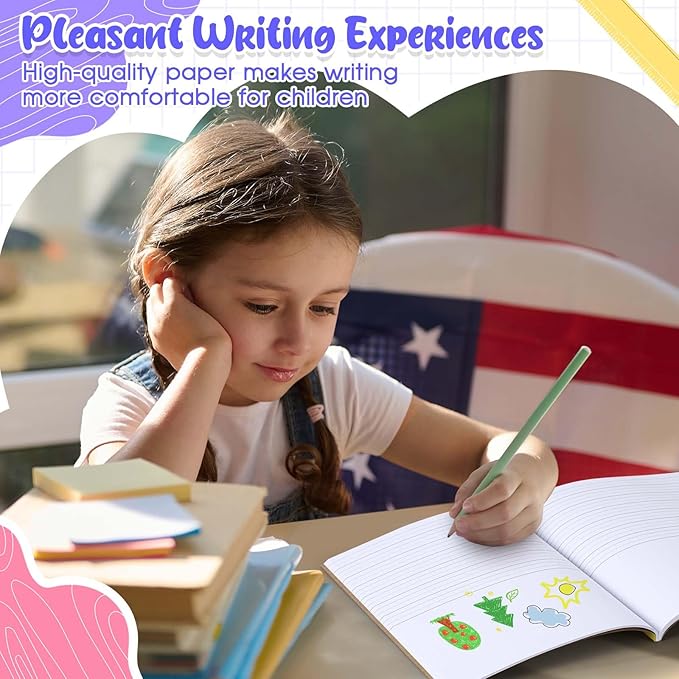 Henoyso 10 Pcs 120 Pages Primary Composition Notebooks K-2, Primary Journal Grades K-2, Writing Journal Practice Notebook for Kids in Preschool, Kindergarten, Back to School Supplies (Stylish)