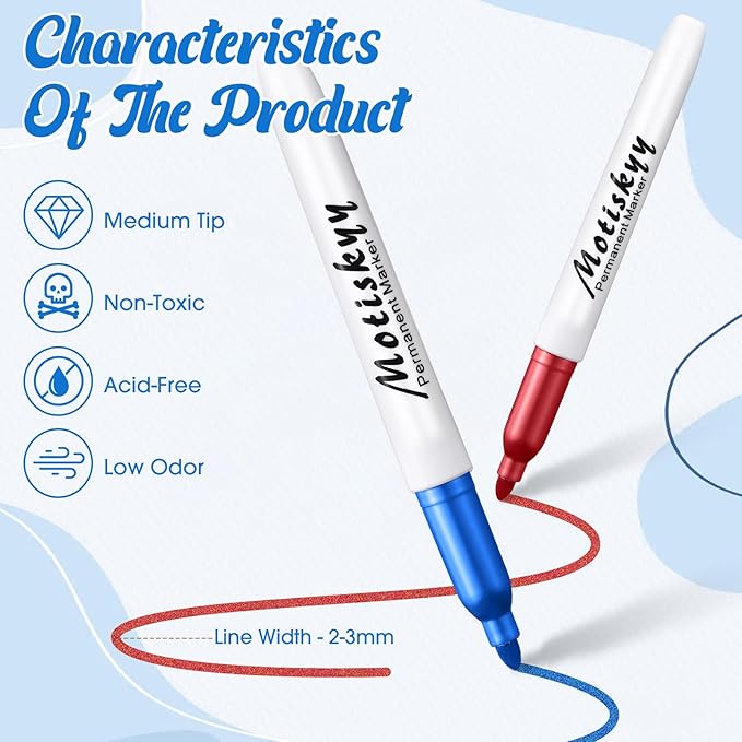 48 Pcs Metallic Permanent Markers Bulk Metallic Marker Pens Medium Tip Quick Dry Paint Pen for Classroom DIY Crafts Artist Illustration Gift Card Making(Colorful)