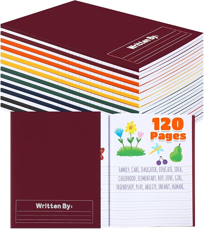 Henoyso 12 Pcs 120 Pages Primary Composition Notebooks K-2 9 3/4 x 7 1/2 Inch Journals Primary Journals Blank Books for Kids to Write Stories Kindergarten (Dark Color)